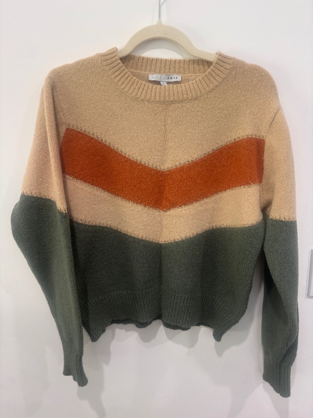 Baltic Born Rowen Color Block Sweater Medium Natural Rust Green Metallic Knit